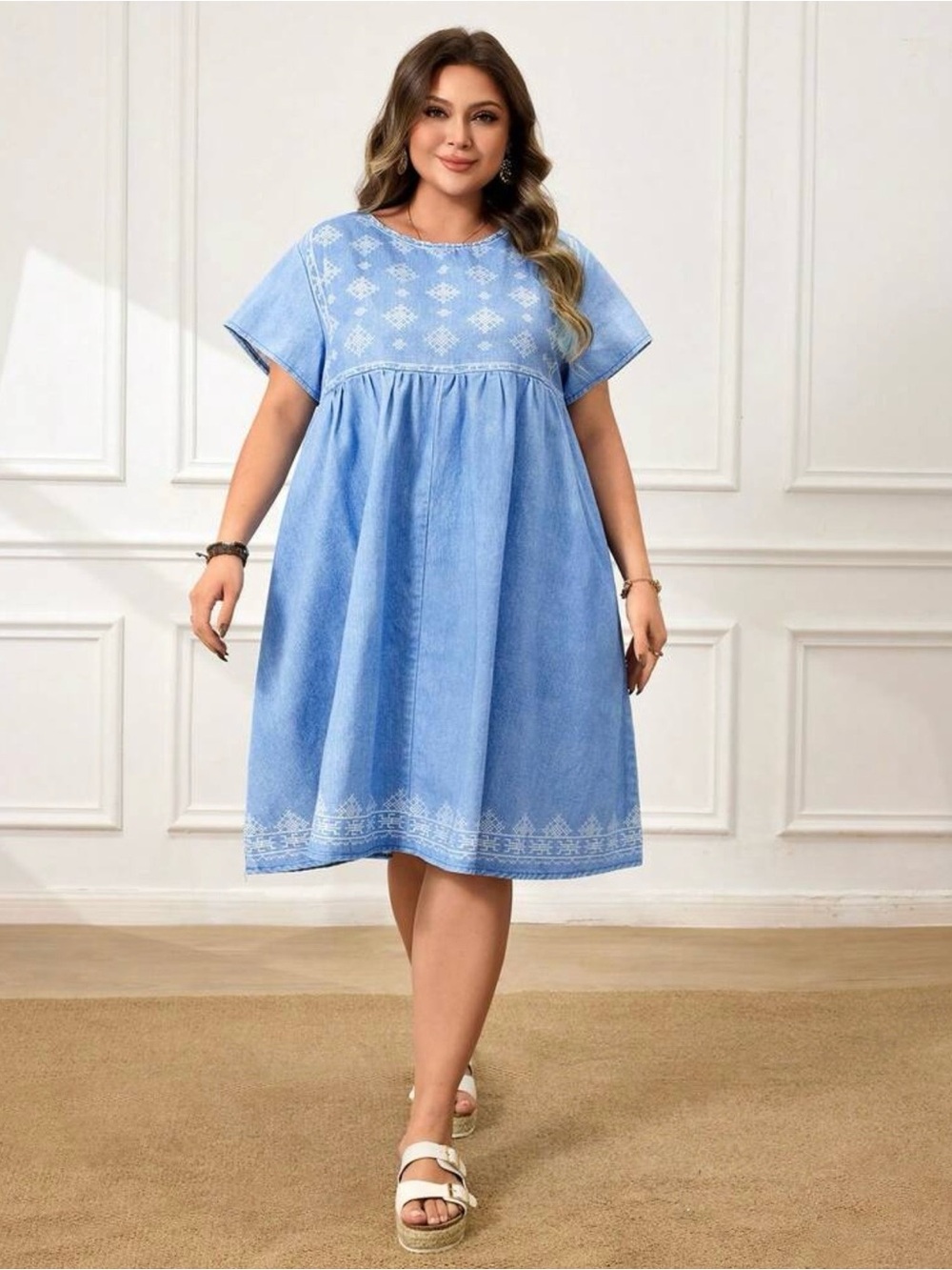 Denim Short Sleeve Dress - Women